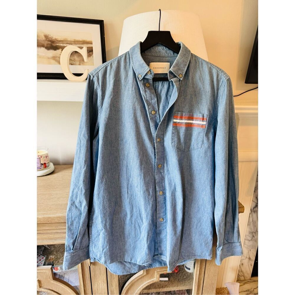 Solid & Striped Button Down Shirt‎ Womens Blue Medium Long Sleeve Chambray (T1)